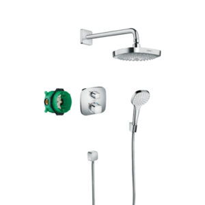 Dušas sistēma CROMA SELECT E, ar termostatu, augšējo galvu 180 2-jet, rokas dušu, chrome, HANSGROHE